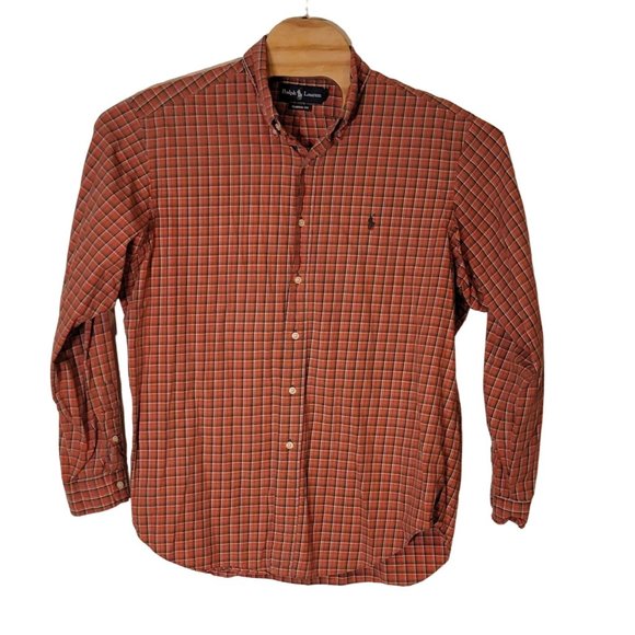 Ralph Lauren Button Down Long Sleeve Shirt Size XL‎ Orange Plaid - Picture 1 of 5
